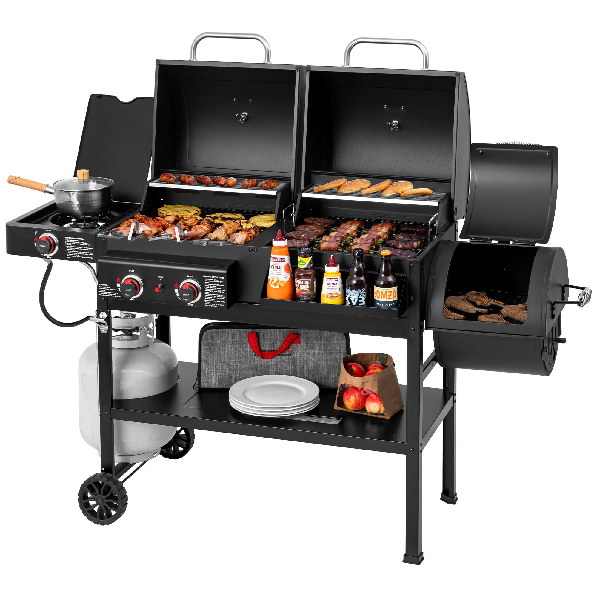 2-Burner Gas and Charcoal Grill Combo with Offset Smoker & Side Burner, 34,000 BTU Dual Fuel Gril... | Amazon (US)