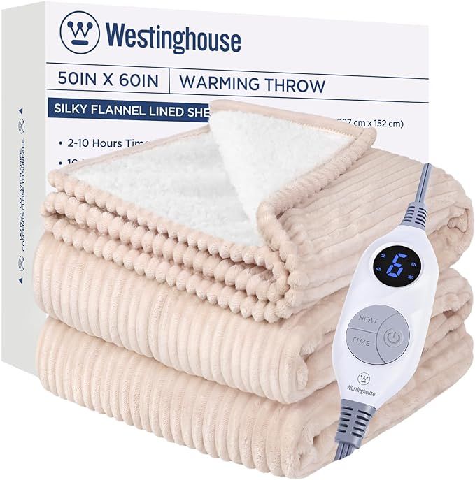 Westinghouse Heated Blanket Electric Throw 50"x60" with 6 Heating Levels & 2 to 10 Hours Heating ... | Amazon (US)