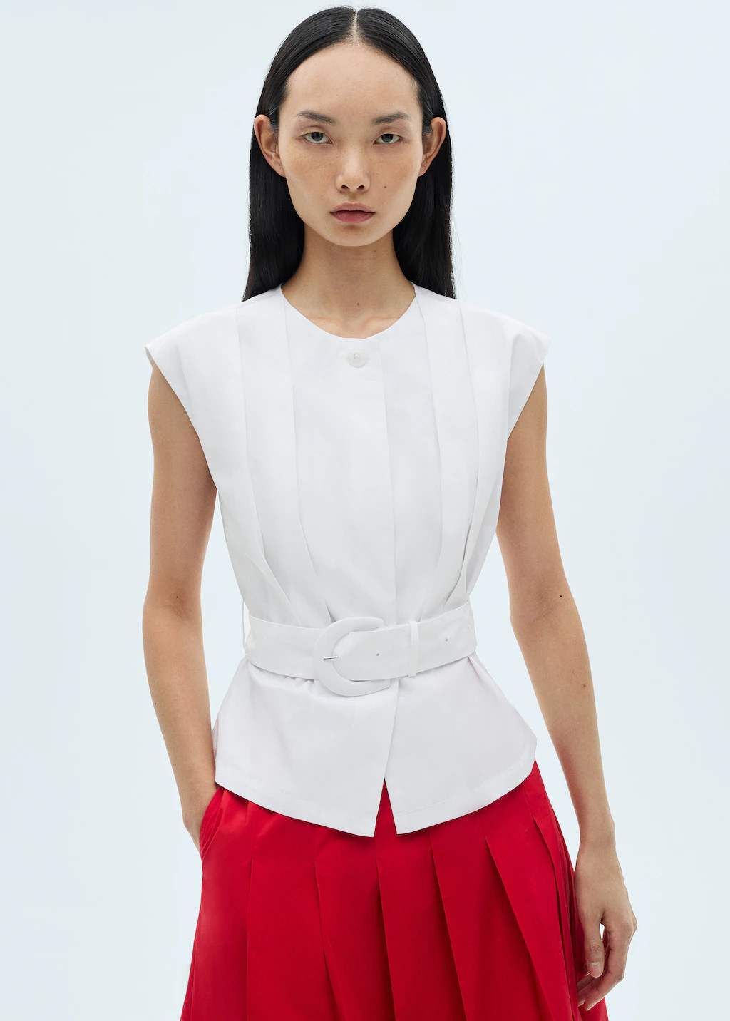 Pleated blouse with belt - Women | MANGO USA | Mango (US/MX/AU)