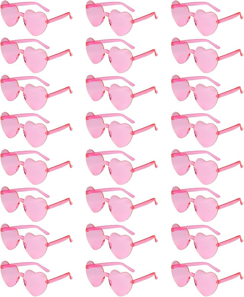 NACHLYNN 24 Pairs Pink Heart Sunglasses for Women Rimless Heart Shaped Sunglasses Candy Color Hea... | Amazon (US)