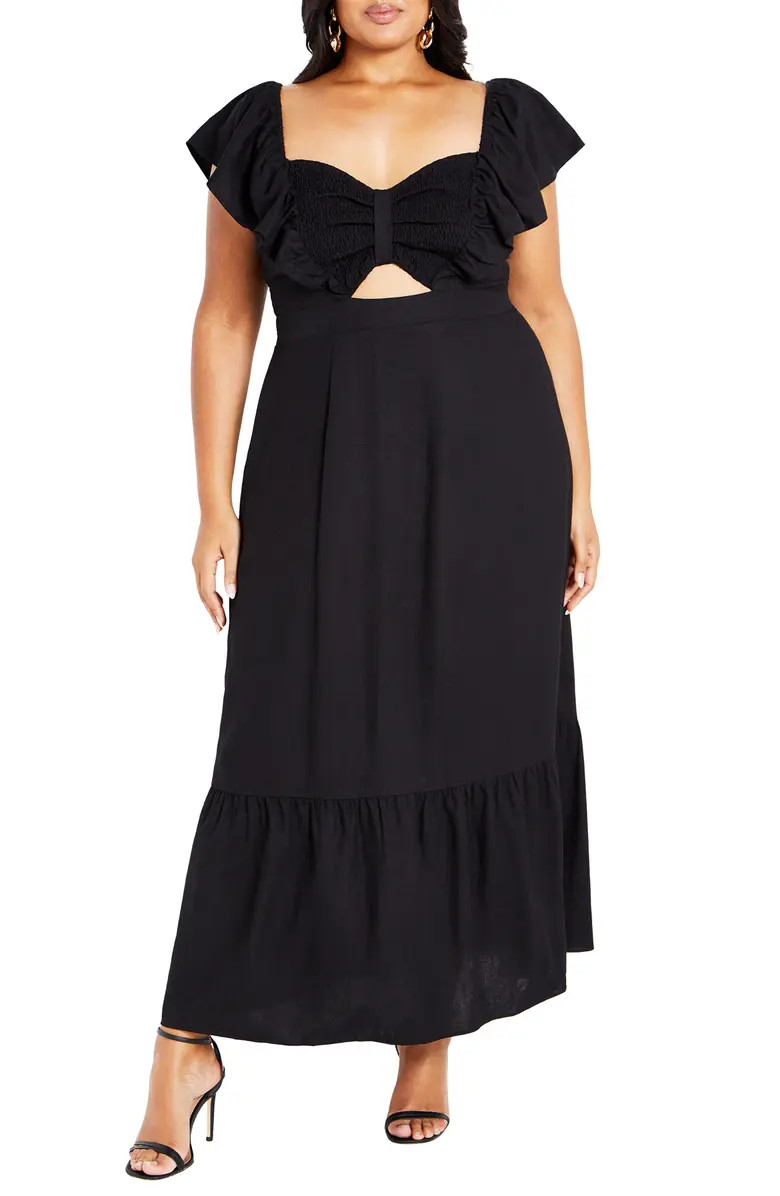 City Chic Alora Flutter Sleeve Cutout Maxi Dress | Nordstrom | Nordstrom