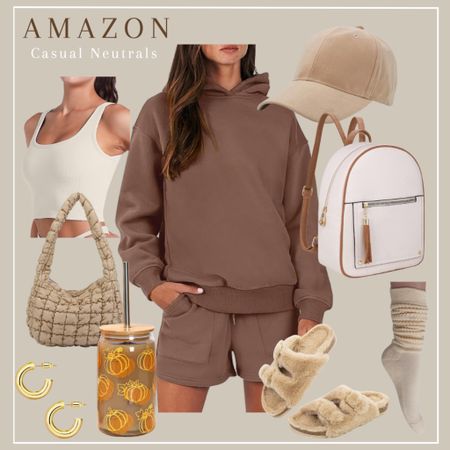 Amazon Casual Neutral Fall Outfit Idea

Matching set, sweatshirt and shorts, brown sweatshirt, cream backpack, slouch bag, beige ballcap, ribbed tank with built in bra, pumpkin glass cup with lid and straw, iced coffee cup

#LTKSeasonal #LTKunder50 #LTKover40