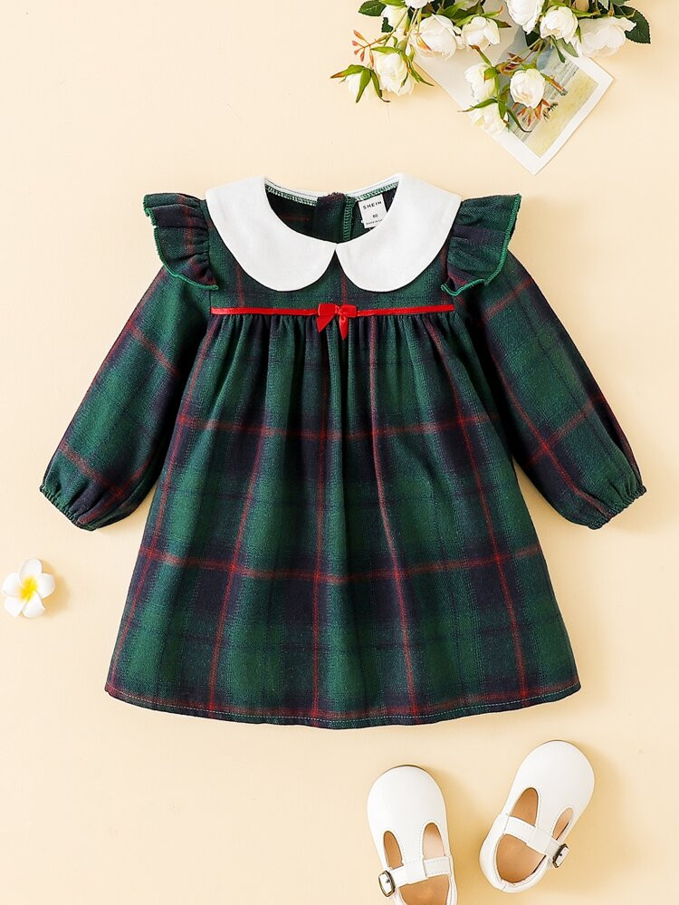 Baby Girl Contrast Doll Collar Plaid Smock Dress | SHEIN