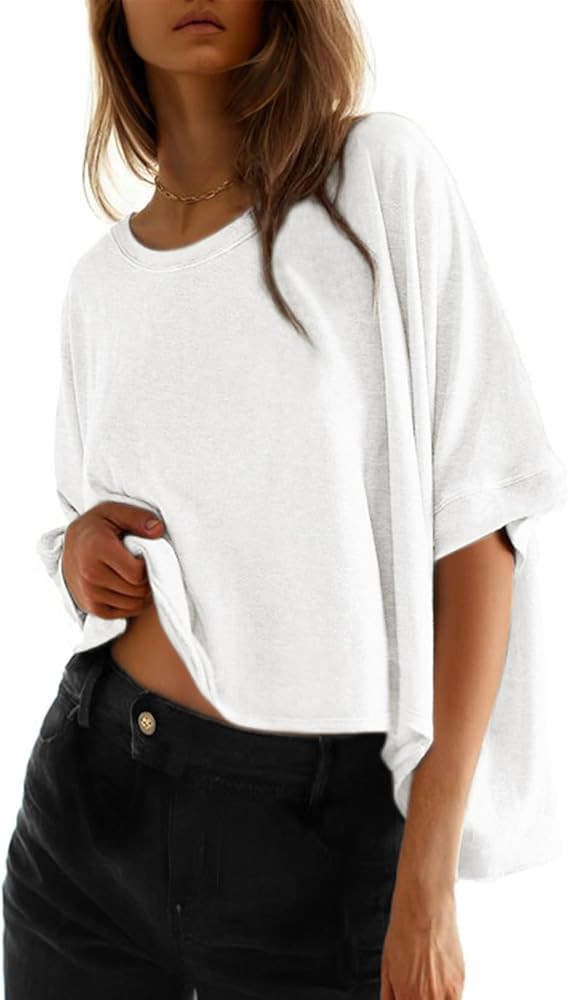 Dokotoo Summer Shirts 2025 Womens Solid T Shirts for Women Loose Oversized Tops Basic Tee | Amazon (US)