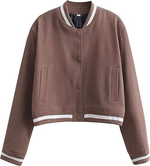 TAQCUX Womens Cropped Baseball Jacket Classic Varsity Outerwear Button Down Bomber Coats Windbrea... | Amazon (US)
