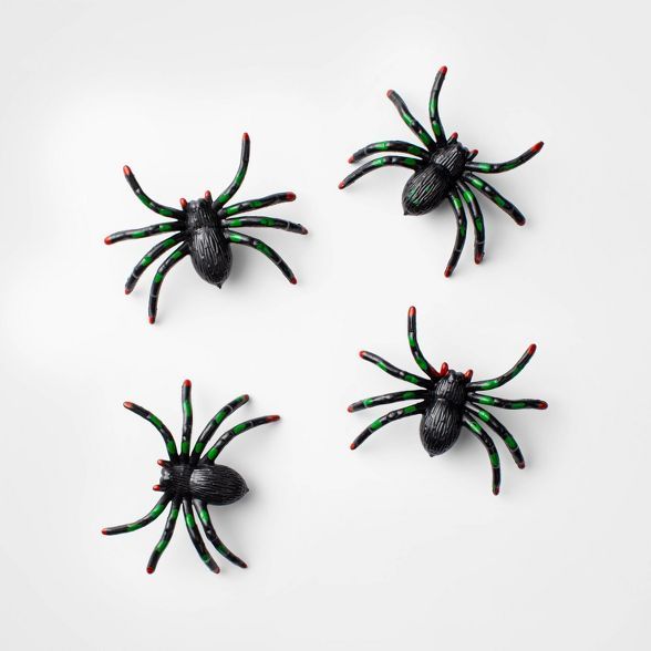 4pk Small Spiders (Black/Green) Decorative Halloween Props - Hyde & EEK! Boutique™ | Target