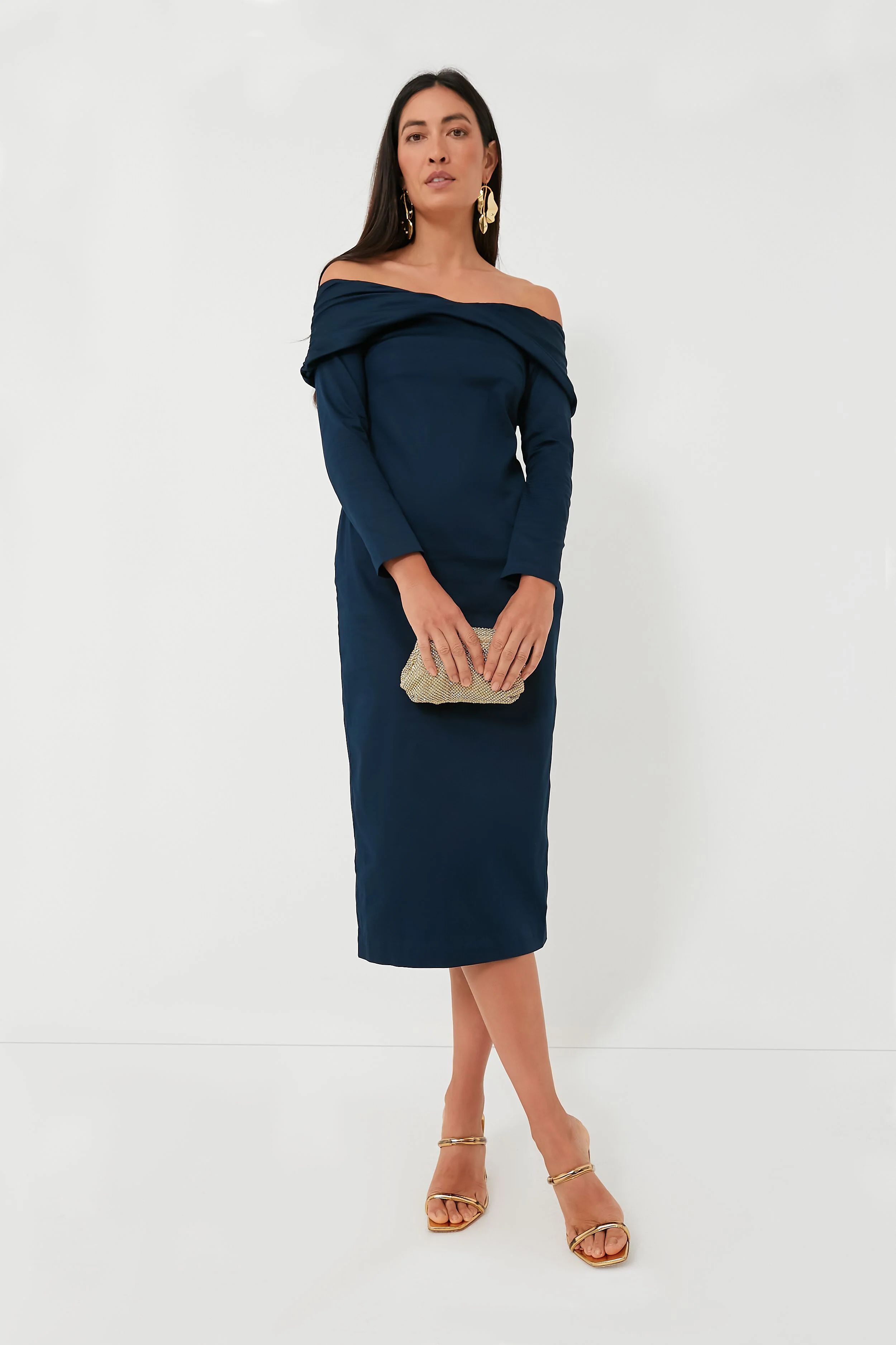 Navy Aliette Cotton Satin Midi Dress | Tuckernuck (US)