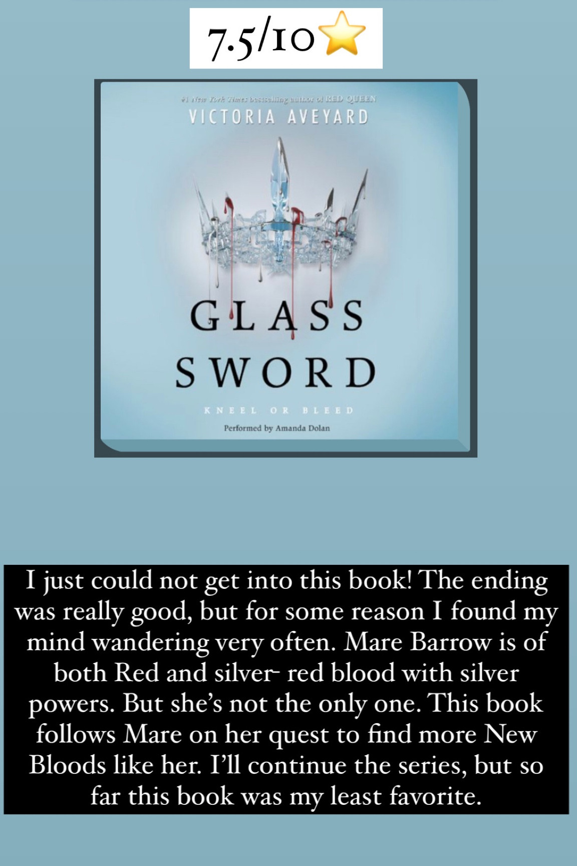 57. Glass Sword by Victoria Aveyard :: 7.5/10⭐️. I just could not get into this book! The ending was really good, but for some reason I found my mind wandering very often. Mare Barrow is of both Red and silver- red blood with silver powers. But she’s not the only one. This book d follows Mare on her quest to find more New Bloods like her. I’ll continue the series, but so far this book was my least favorite. 

book / thrillers / romance / travel book / good reads / booktok books / book recommendations / on my bookshelf / kindle books / audio books / kindle girlie / kindle unlimited / amazon books / amazon reads / amazon readers / reading / reading must haves / trending books / kindle accessories / books accessories / books

#LTKtravel #LTKhome