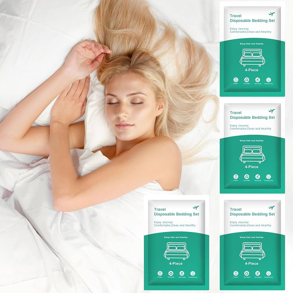 4 Pack Disposable Bed Sheets - Queen Size with Quilt Cover and Pillowcase, Travel Essentials for ... | Amazon (US)