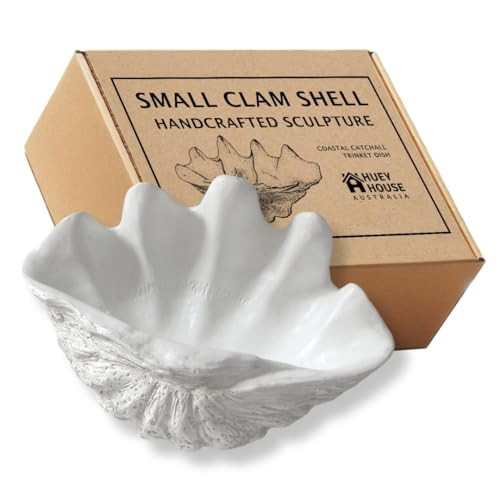 Huey House Small Clam Shell Sculpture Replica, 8.75" L x 5.6" W x 4.33" H, Handcrafted White Resin Seashell for Coastal Home Décor, or Trinket Dish for Jewelry, or Keys | Amazon (US)