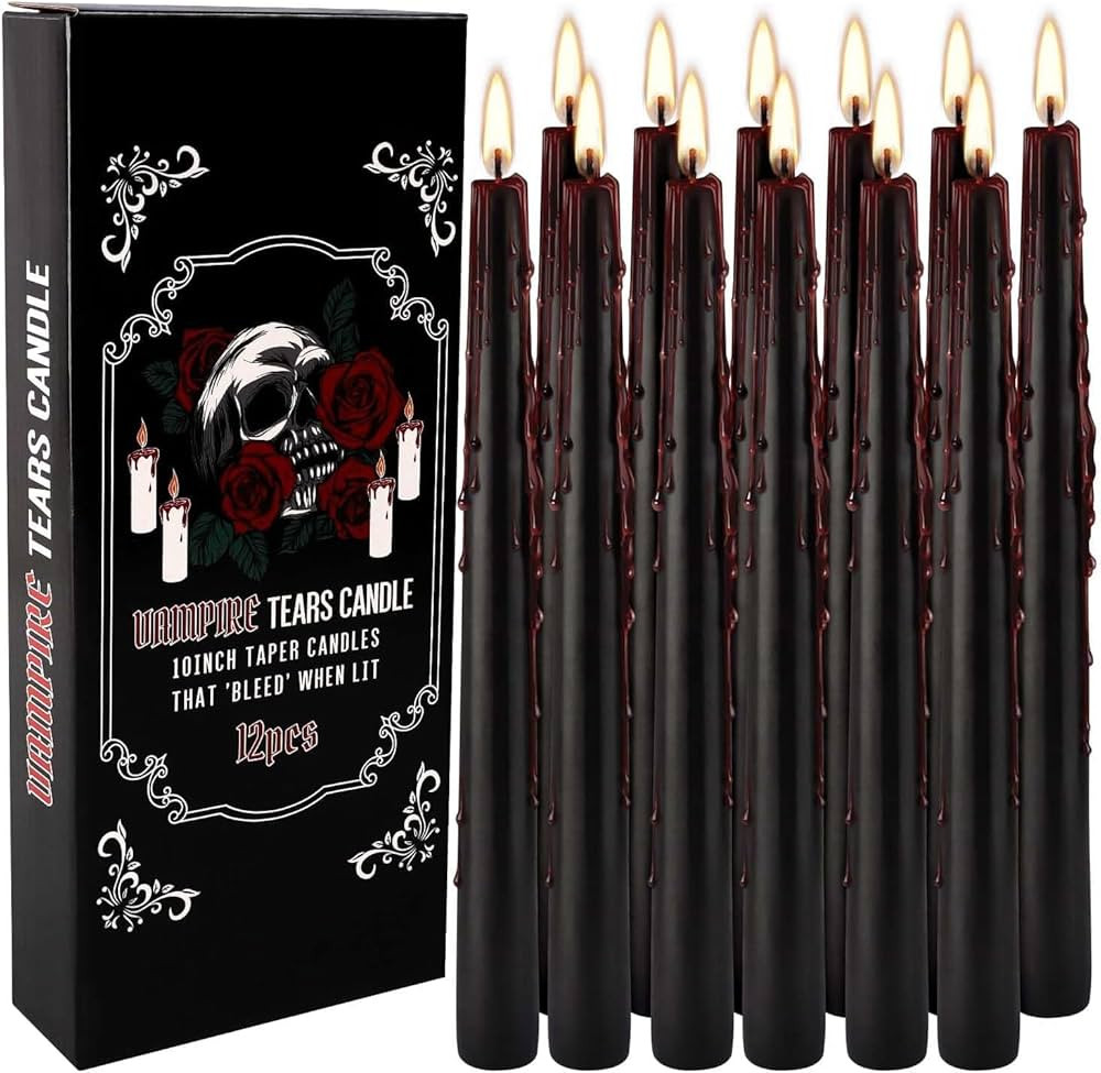 12PCS 10-Inch Black Bleeding Taper Candles,Vampire Tears Taper Candles- Unscented Ideal for Hallo... | Amazon (US)