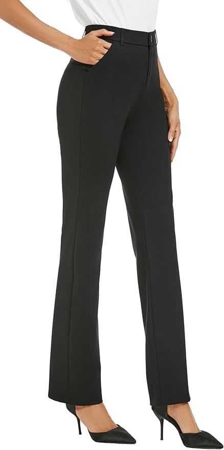 Women's Stretchy Straight Leg Dress Work Pants Business Office Casual Slacks with Pockets | Amazon (US)