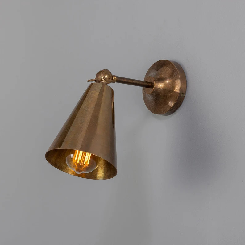 Moya Vintage Adjustable Brass Cone Wall Light - Etsy | Etsy (US)