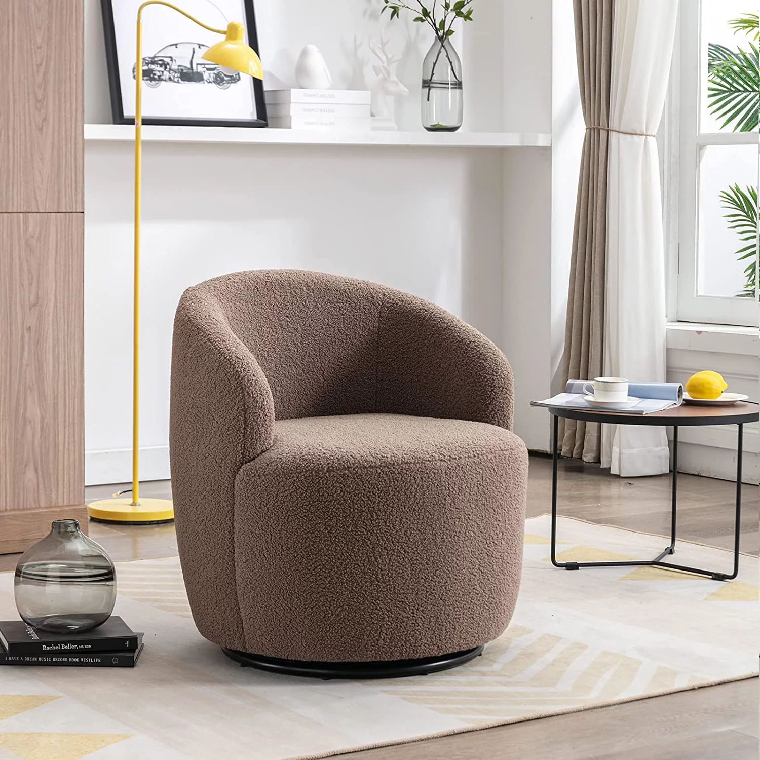 Muumblus Swivel Chair for Nursery, Living Room, Round Accent Sofa Chair with Teddy Velvet， Brow... | Walmart (US)