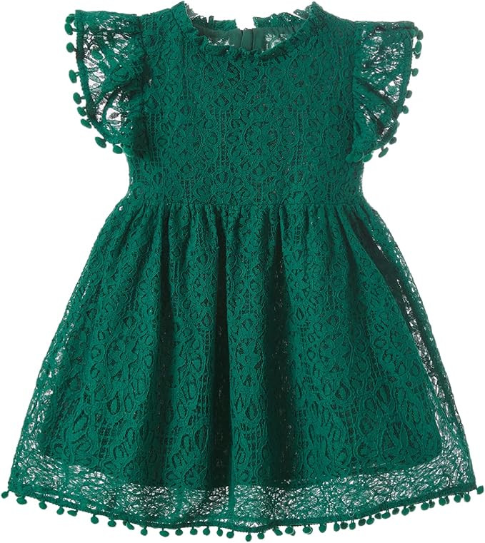 Niyage Toddler Girls Elegant Lace Pom Pom Flutter Sleeve Party Princess Dress | Amazon (US)