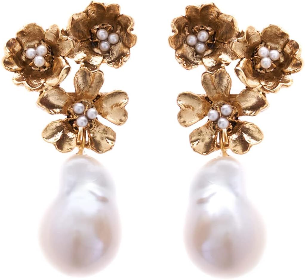 Amazon.com: Oscar de la Renta, Floral Pearl Pendant Earrings, Gold | Amazon (US)