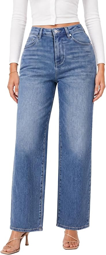 ONESO Women's High Waisted Wide Leg Jeans Premium Stretch Denim | Relaxed Fit Long BBL Jeans | Amazon (US)