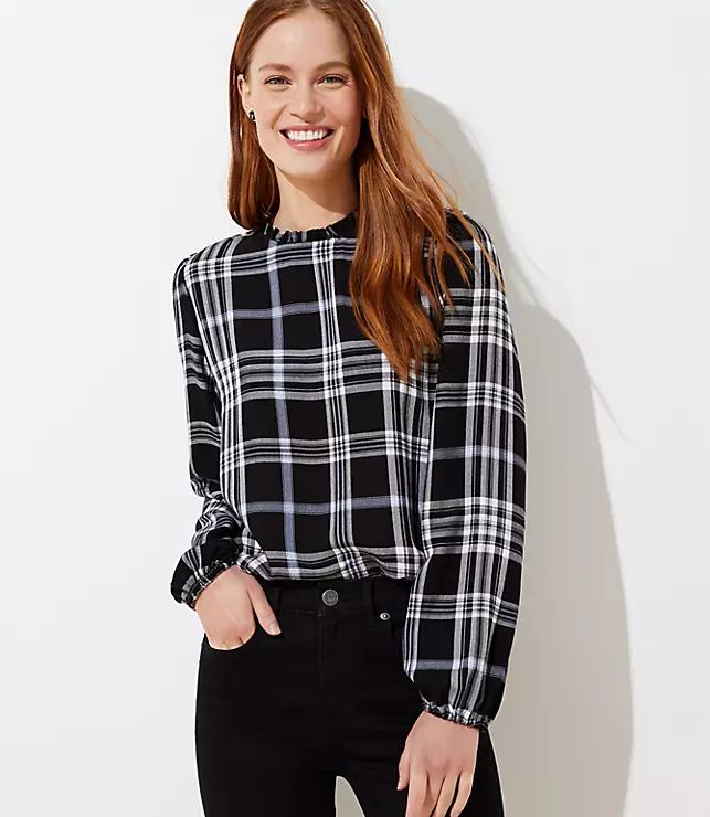 Plaid Ruffle Tie Back Blouse | LOFT | LOFT