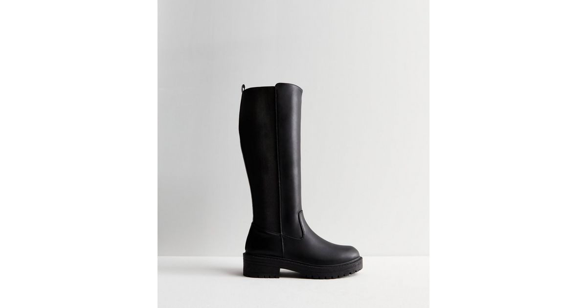 Wide Fit Black Chunky Knee High Boots | New Look | New Look (UK)