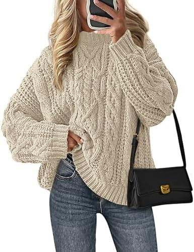 PRETTYGARDEN Women's Oversized Fall Sweaters 2025 Casual Long Sleeve Crewneck Chunky Cable Knit P... | Amazon (US)