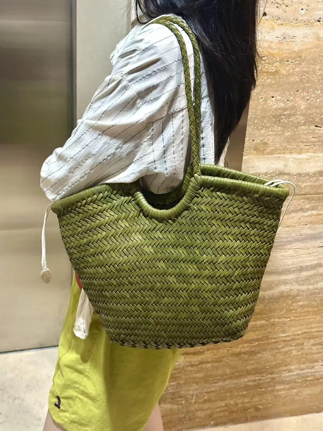 Green Full-Grain Leather Bag, Hand-Woven Bag, Soft Texture, Birthday Gift | Etsy (US)