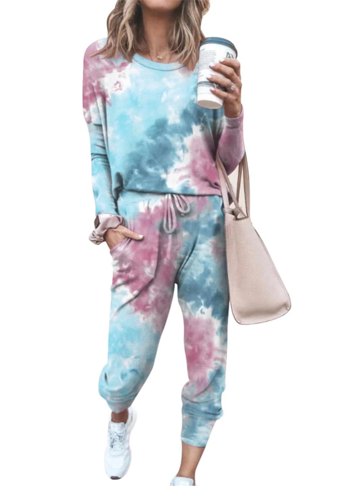 2 Pcs Tie Dye Tracksuit High Waist Sports Pants Long Sleeve and Pants Set Sport Outfits Active Fi... | Walmart (US)