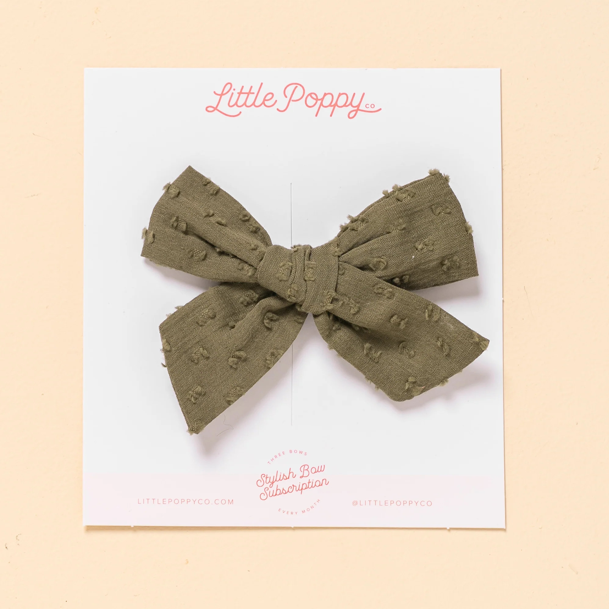 Olive Dotted Jaquard Bow for Babies, Girls, Spring, Summer Bow | Little Poppy Co