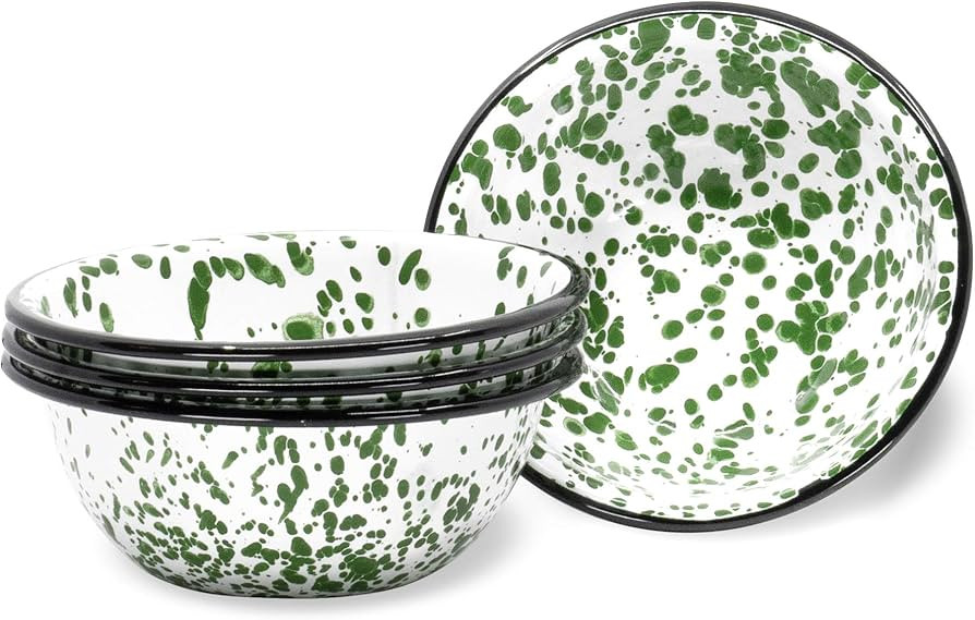Red Co. Set of 4 Enamelware Metal Classic 20 oz Round Cereal Bowl, Dark Green Marble/Black Rim - ... | Amazon (US)