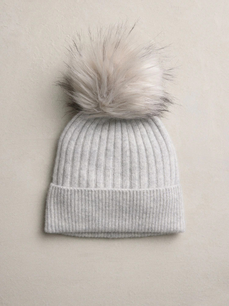 Pale Grey N. Premium 100% Cashmere Knitted Pom Hat | Next US