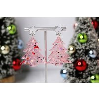 Pink Christmas Tree Dangle Earrings - Holiday Party Statement Stocking Stuffer Gift Under 20 | Etsy (US)