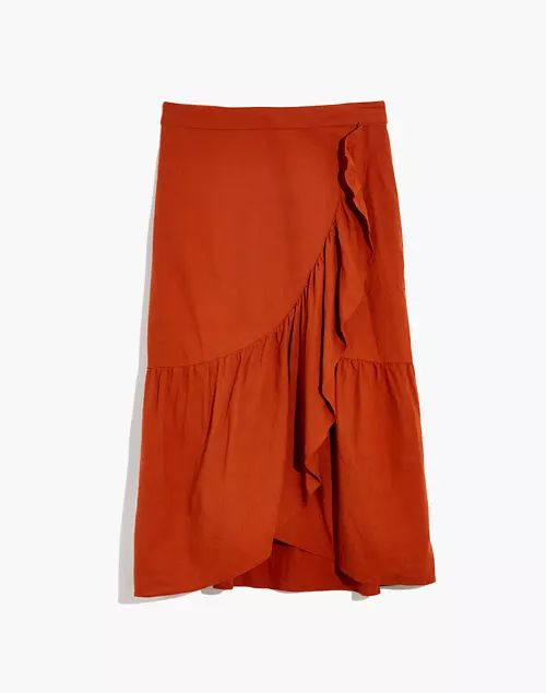 Linen-Blend Ruffle-Wrap Midi Skirt | Madewell
