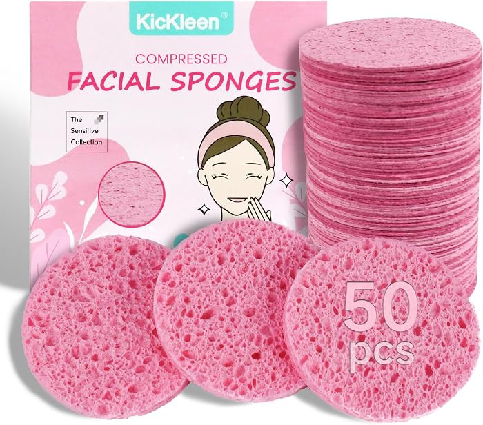 50-Count Compressed Facial Sponges|Kickleen 100% Natural Cellulose Cosmetic Spa Sponges for Daily... | Amazon (US)
