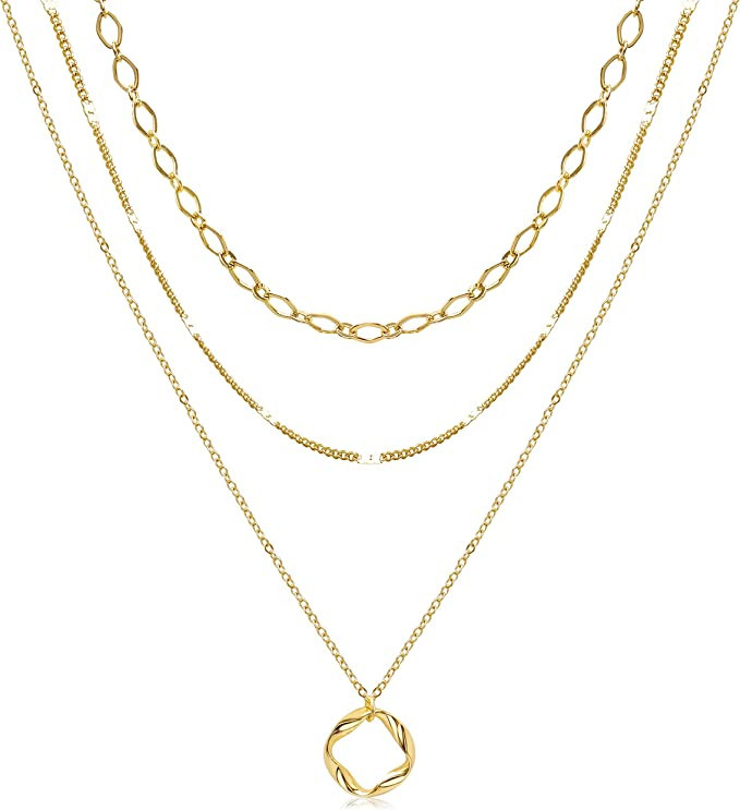 Aisansty Dainty Layered Choker Necklace Pendant Disc Bar Handmade 14K Gold Plated Shiny Satellite... | Amazon (US)