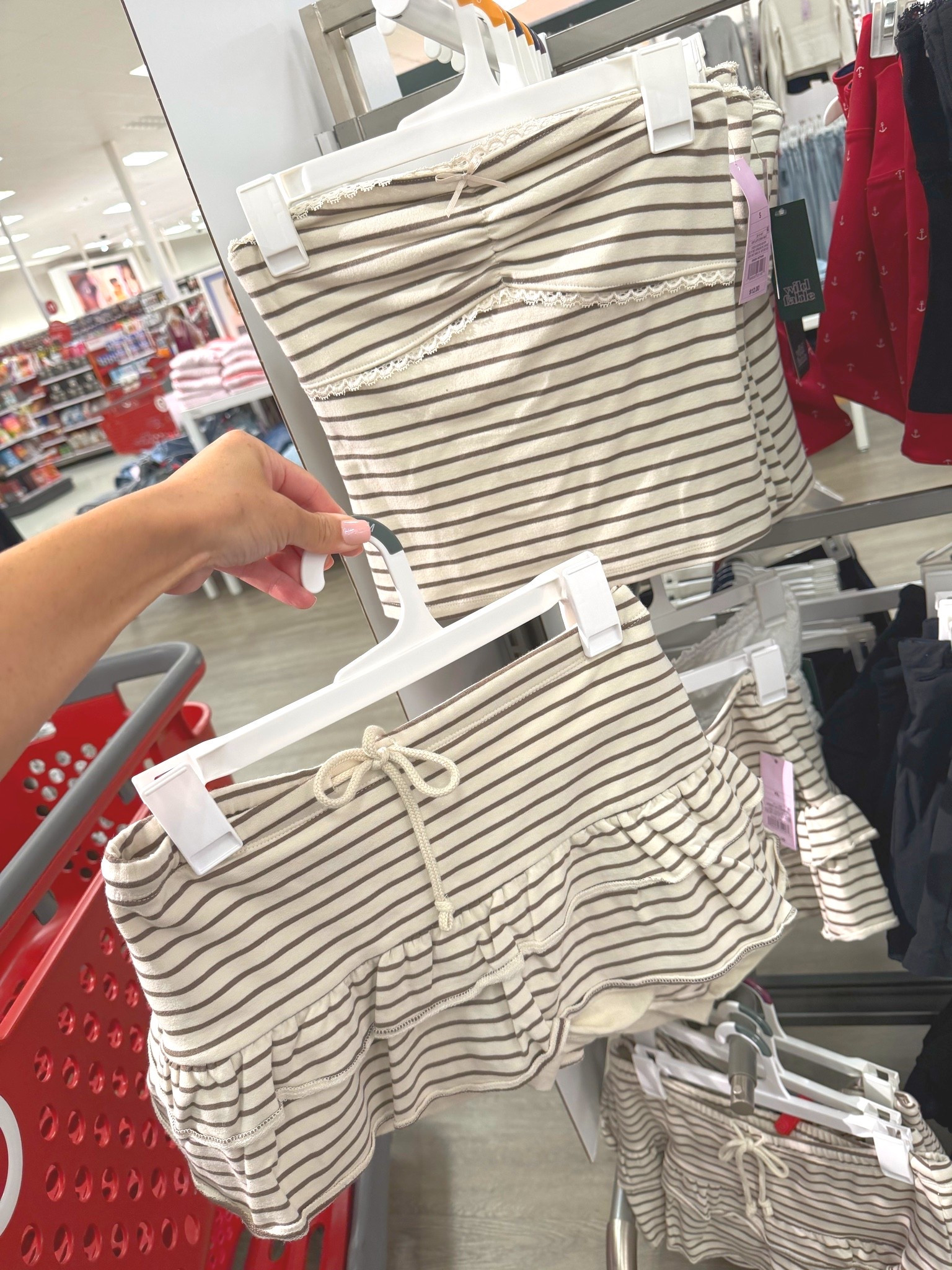 Women's Lace Striped Cream and Brown Tube Top & Drop Waist Ruffle  Mini Skort- Wild Fable x Target Outfit Ideas

#LTKootd #LTKgrwm #LTKTravel