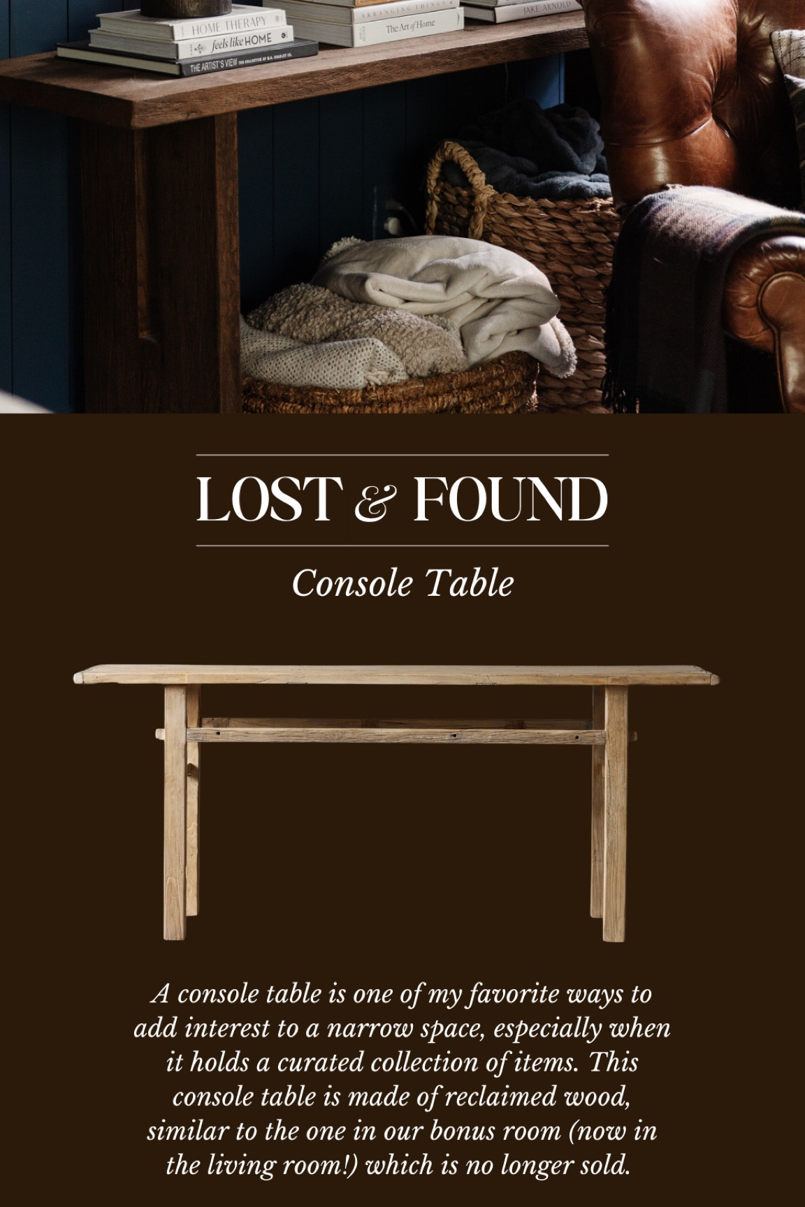 Lost & Found: Console Table

Our reclaimed wood console is originally from Arhaus and no longer sold, linked the one pictured and several other options below!

#LTKStyleTip #LTKHome