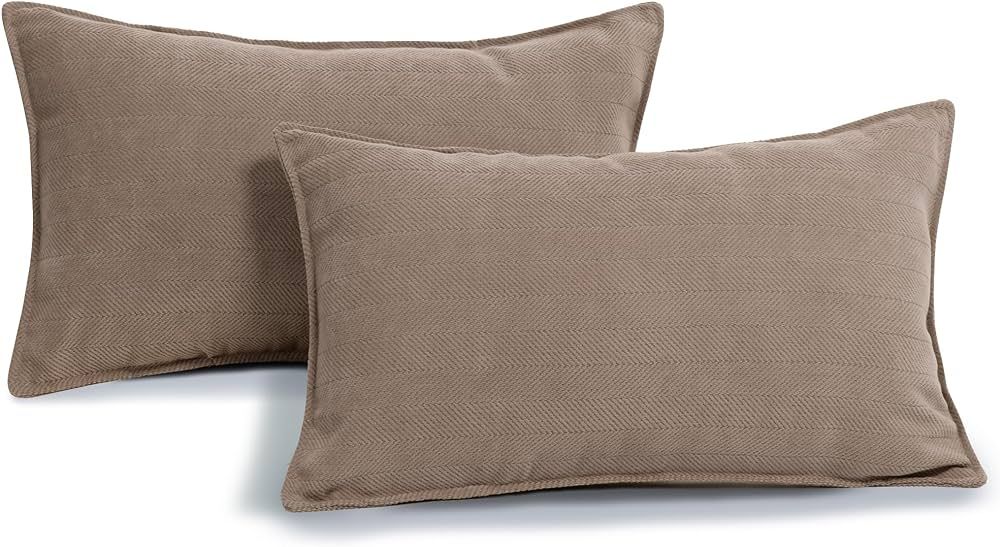ZWJD Khaki Pillow Covers 12x20 Set of 2 Chenille Pillow Covers with Elegant Design Soft and Luxur... | Amazon (US)