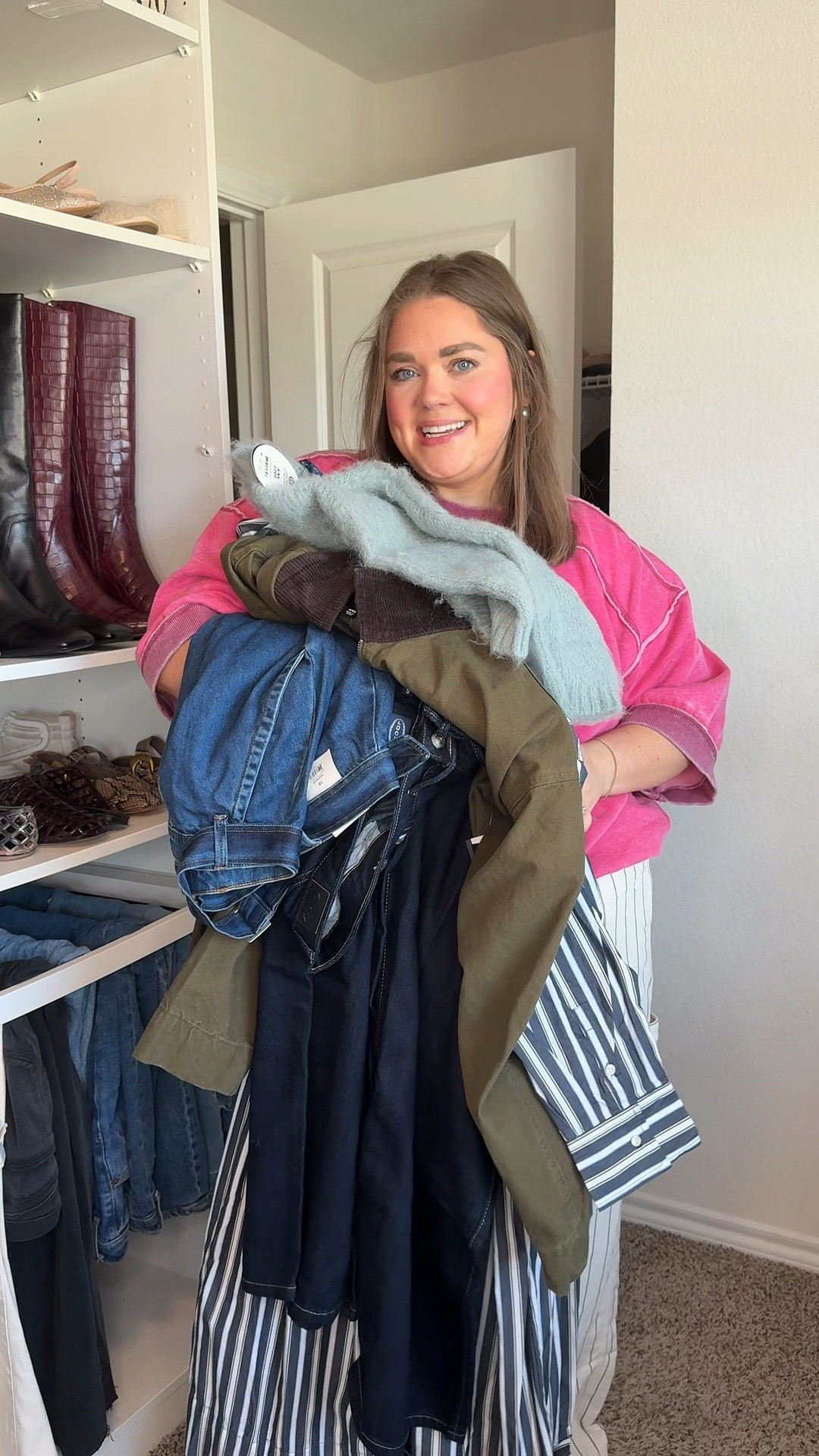 Size 18 Walmart haul. Wearing 20 in jeans but they’re too low rise for me. Xxl in sweater top, barn jacket, and shirt dress. Size 18 in denim skirt 

#LTKFindsUnder50 #LTKPlusSize