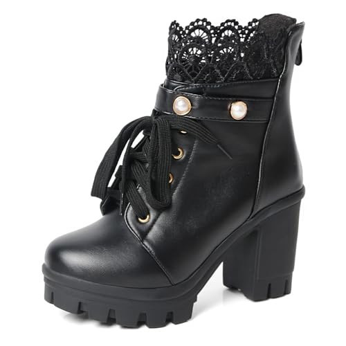 MEOTINA Women Platform Boots Black Chunky Heel Ankle Booties Lace Buckle Combat Boots with Zipper High Heel Goth Shoes | Amazon (US)