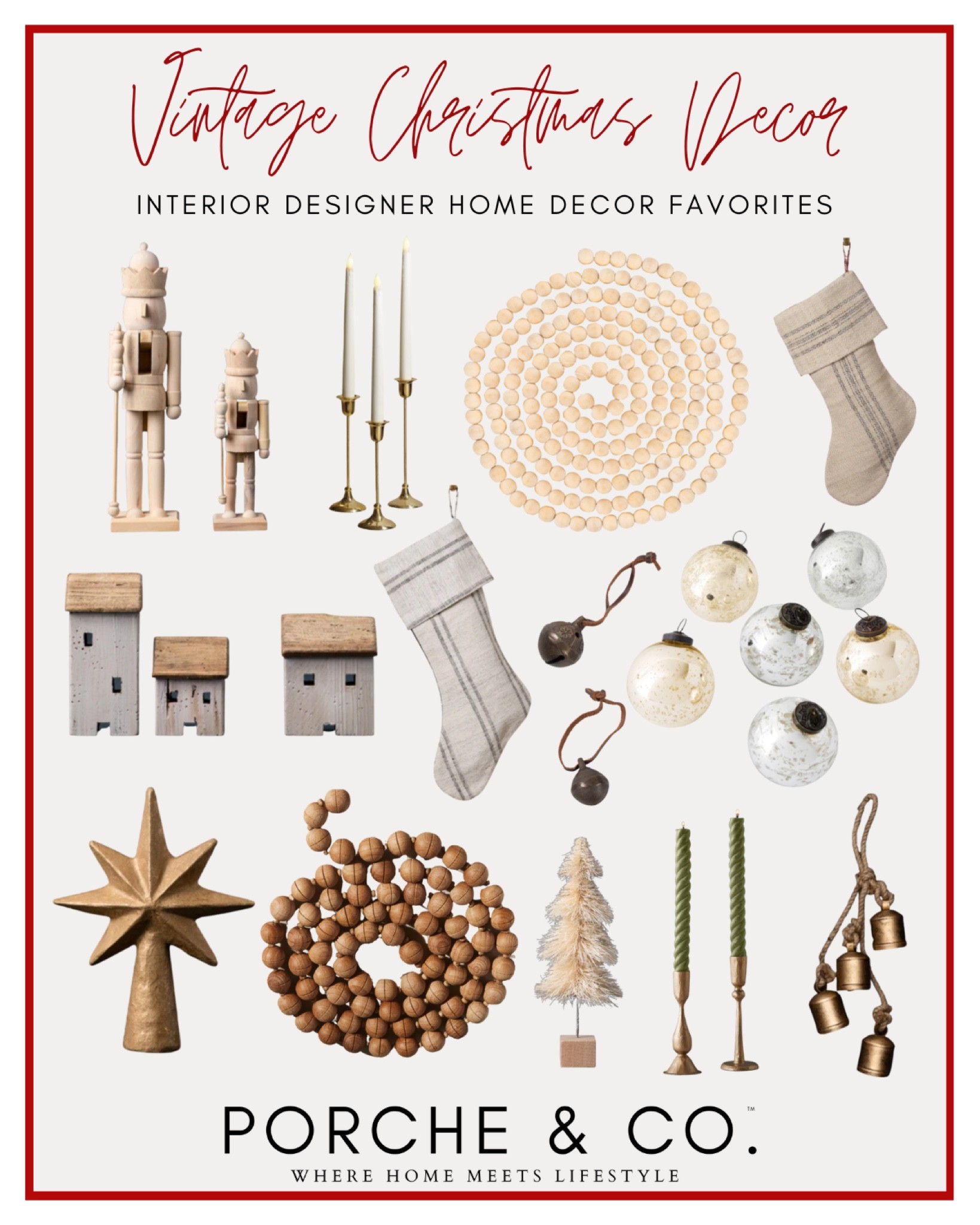 Vintage Christmas decor, vintage stockings, vintage village, wooden beads garland, antique bells, vintage tree topper, vintage taper candles, vintage ornaments #vintageholidaydecor #antiqueholidaydecor #modernclassicdecor #christmasinspo #moodboard

#LTKHoliday #LTKstyletip #LTKhome