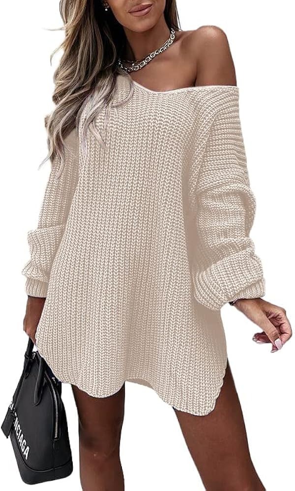 NOLLSOM Women Casual Long Sleeve Relaxed Fit Long Pullover Off Shoulder Solid Ribbed Knit Sweater... | Amazon (US)
