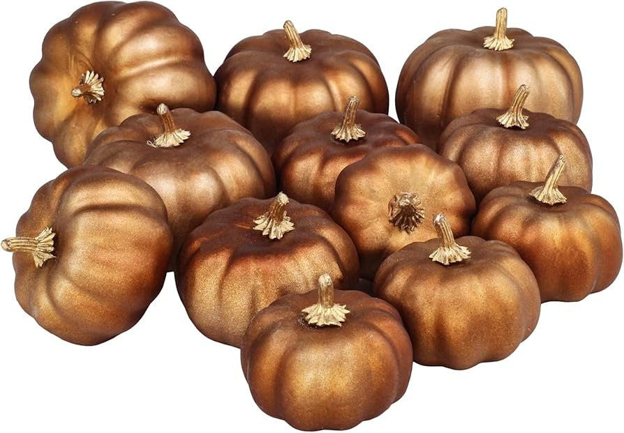 BESTTOYHOME 12 Pcs Assorted Faux Small Metallic Bronze Pumpkins Decorative Pumpkins Foam Pumpkins... | Amazon (US)