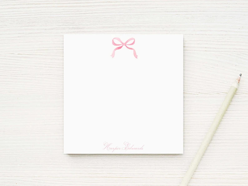 Personalized Watercolor Pink Bow Notepad, Women Bow Notepad - Etsy | Etsy (US)