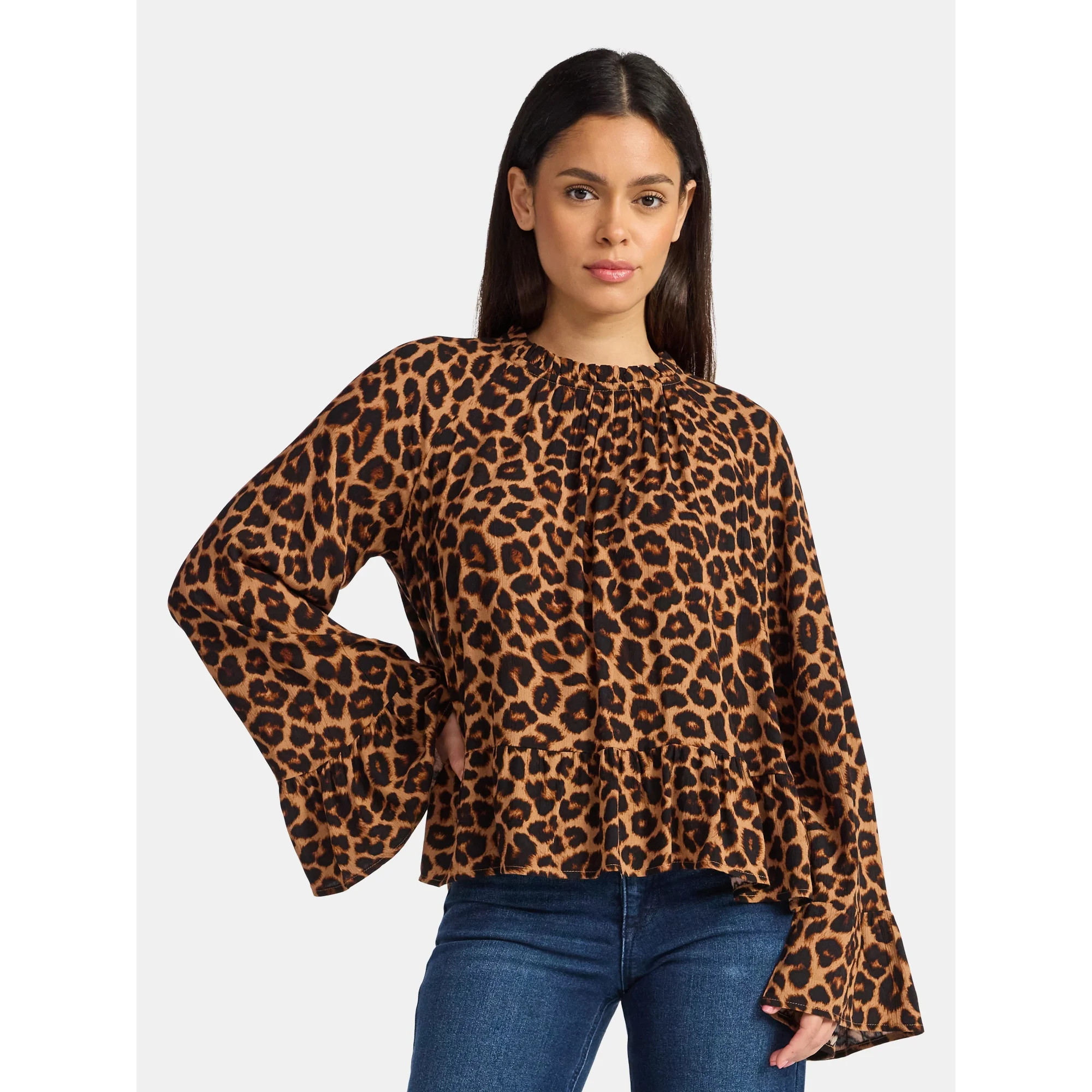 Time and Tru Women's Flowy High Neck Blouse, Size XS-XXXL - Walmart.com | Walmart (US)