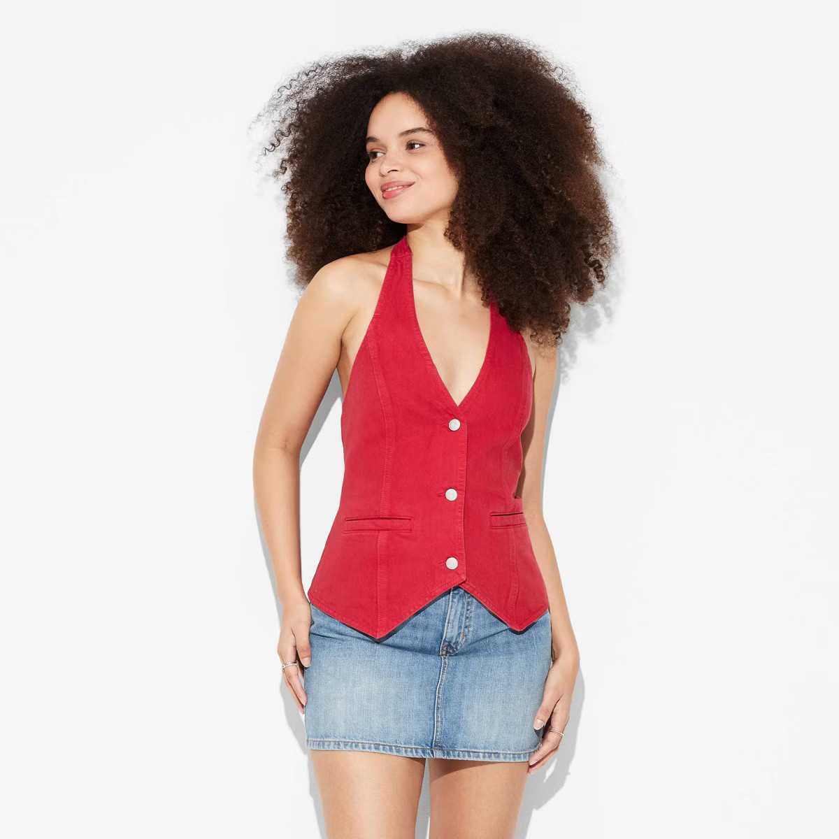 Women's Open-Back Halter Denim Vest - Wild Fable™ White 4X | Target