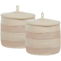 Set of 2 Braided Cotton Storage Laundry Baskets Bins Light Beige and Pink Silopi - Beige | ManoMano UK