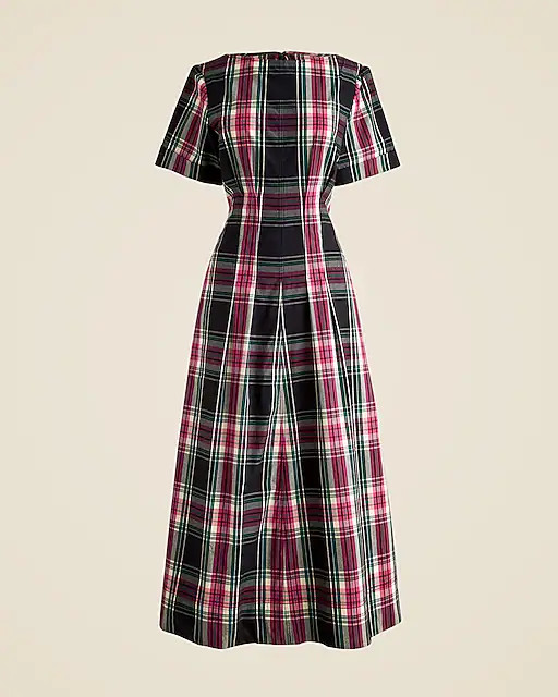 Short-sleeve midi dress in tartan cotton blend | J. Crew US