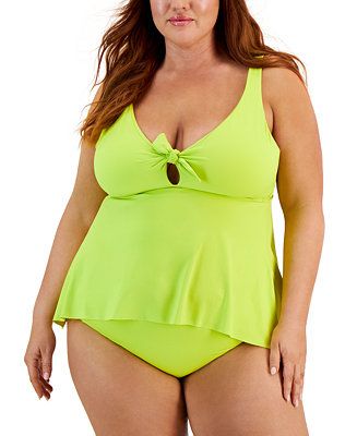 Becca ETC Plus Size Color Code Keyhole Tankini Swim Top & Side-Shirred Hipster Bikini Bottoms & R... | Macys (US)