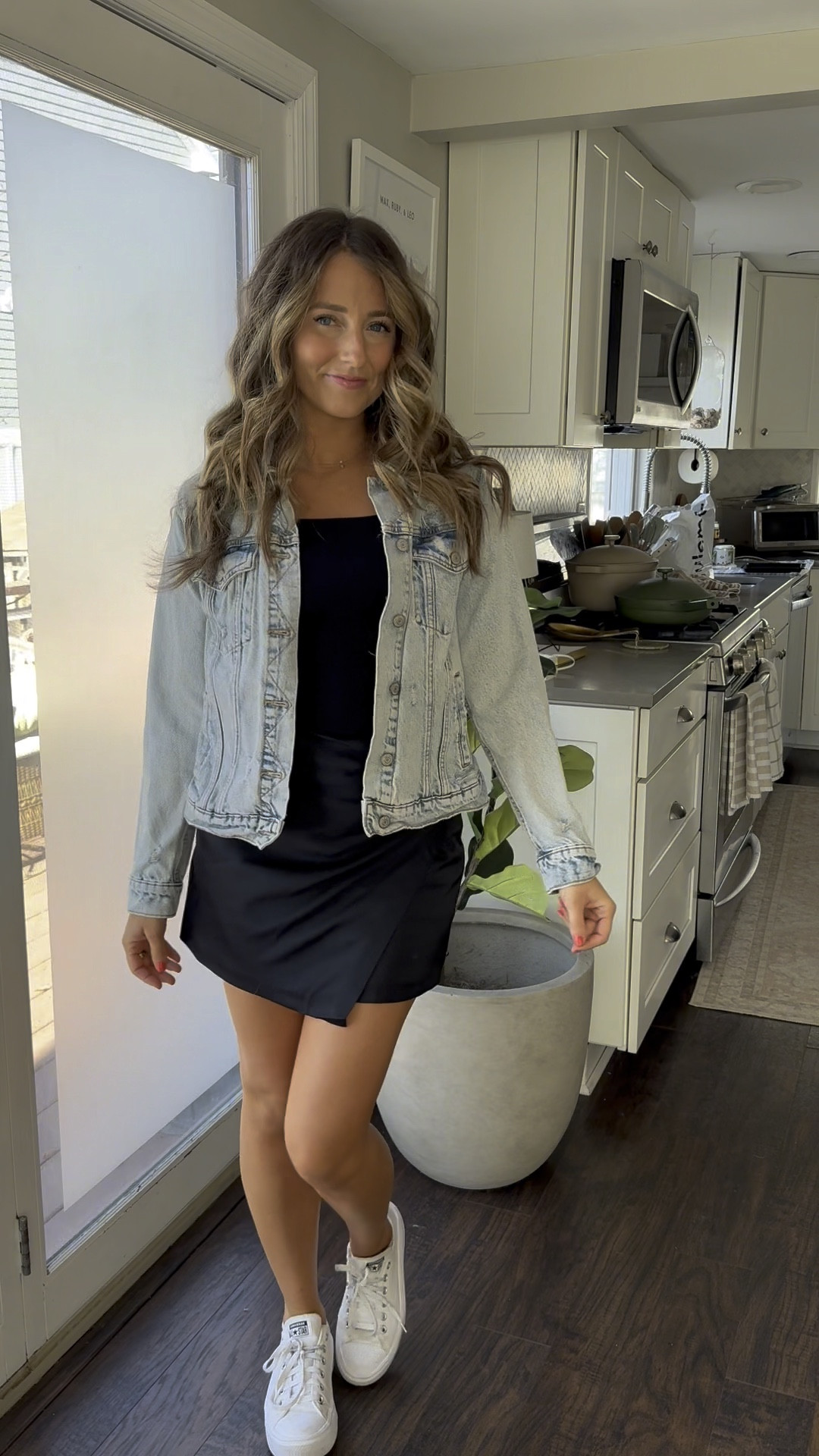 a more casual way to style this viral skort 🤩

Size small in skort & bodysuit 
Sized up to M in the denim jacket 
Sized down half a size in the shoes 

#LTKfindsunder100 #LTKfindsunder50 #LTKsalealert