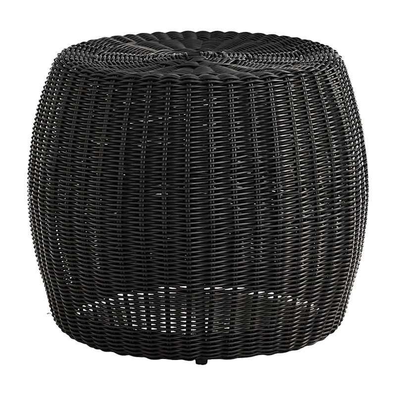 Wicker Woven Outdoor Ottoman, Black | At Home