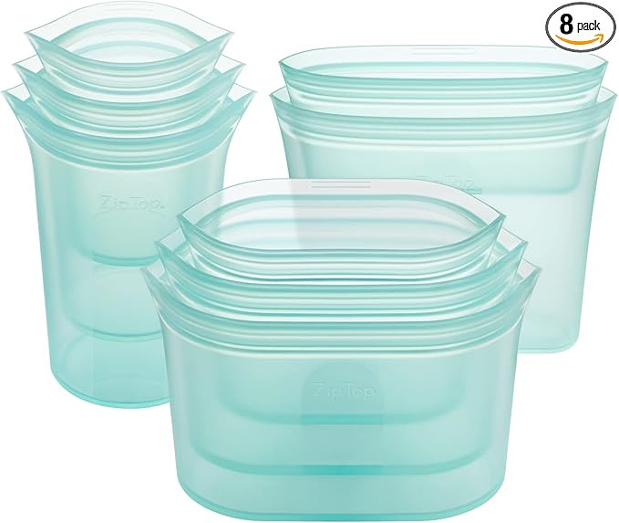 Zip Top Reusable Food Storage Bags | Full Set of 8 [Teal] | Silicone Meal Prep Container | Microw... | Amazon (US)